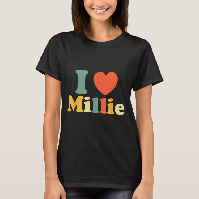 I Love Millie, I Heart Millie, Red Heart Valentine T-Shirt (Front)