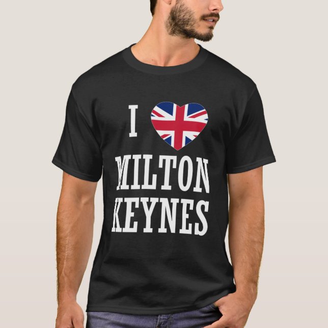 I Love Milton Keynes England Union Jack Flag Heart T-Shirt (Front)