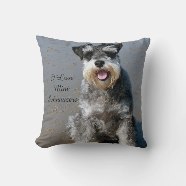 I Love Mini Schnauzers Throw Pillow (Front)