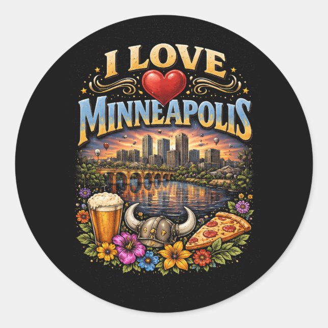 I Love Minneapolis Classic Round Sticker (Front)