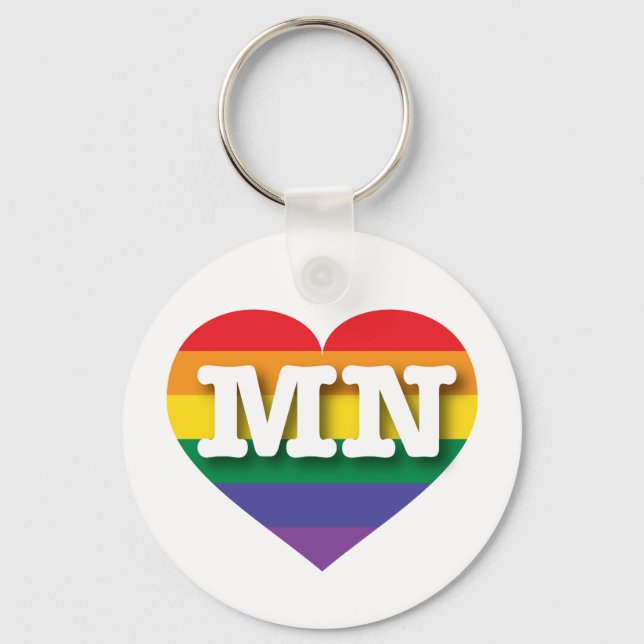 I Love Minnesota Rainbow Heart Key Ring (Front)