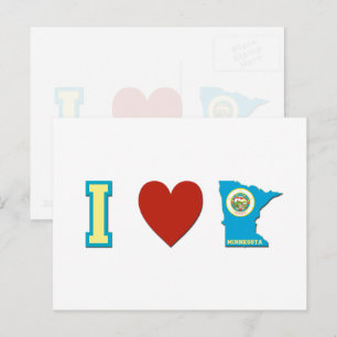 I Love Minnesota Shaped State Flag Big Red Heart Postcard