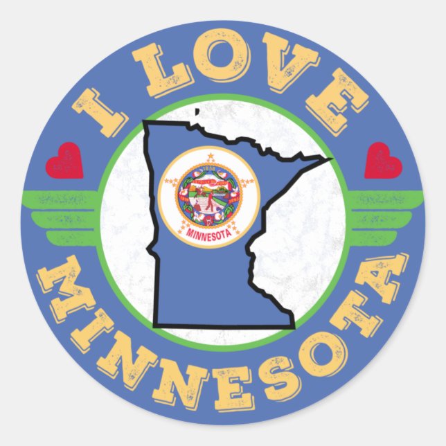 I Love Minnesota State Map and Flag Classic Round Sticker (Front)