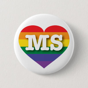 I Love Mississippi Rainbow Heart 6 Cm Round Badge
