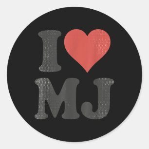 I Love Mj Vintage Fan Merch Red Heart Initials Des Classic Round Sticker