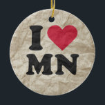 I LOVE MN CERAMIC ORNAMENT<br><div class="desc">The Funniest Ornaments,  T-shirts,  Hoodies,  Stickers,  Buttons and Novelty gifts from http://www.Shirtuosity.com.</div>