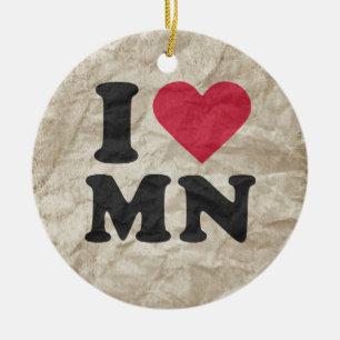 I LOVE MN CERAMIC ORNAMENT