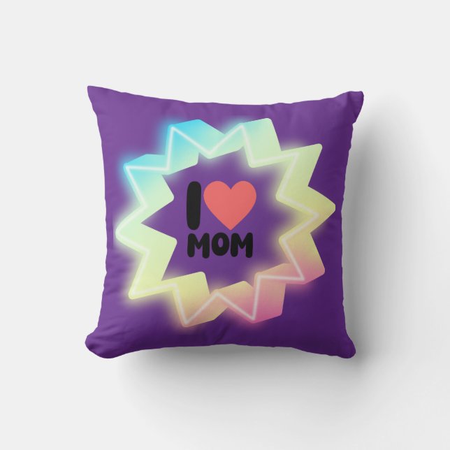 I Love Mom Colorful Neon Star Cushion (Front)