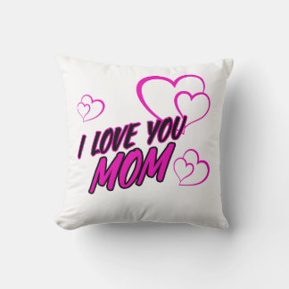 “I Love Mom” Decorative Throw Pillow – Heart Desig