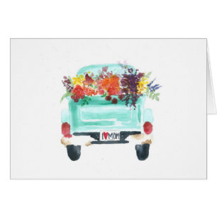 "I Love Mom" Flower Truck Watercolor Print Card