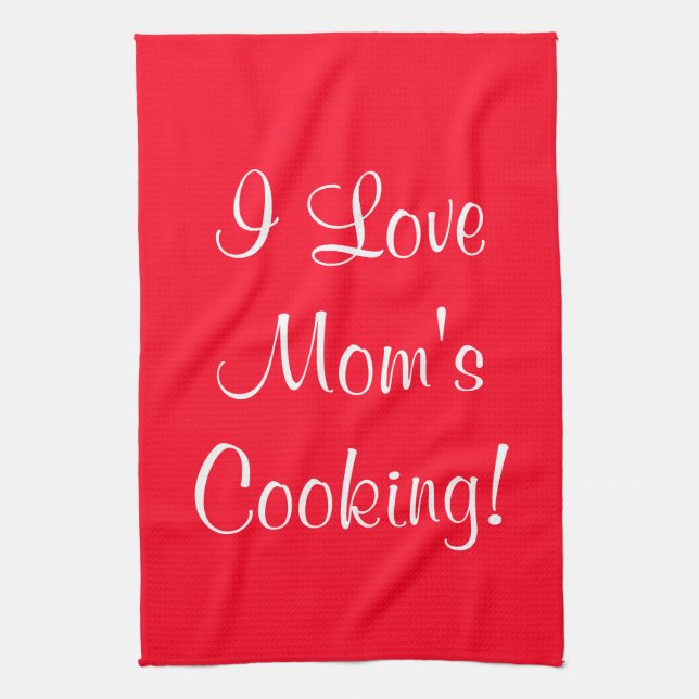 I Love Moms (Name) Cooking Red White Tea Towel (Vertical)