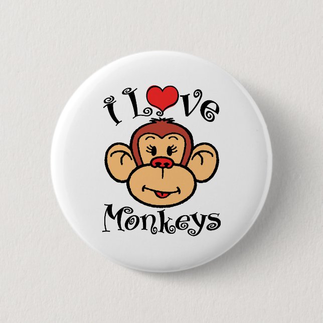 I Love Monkeys 6 Cm Round Badge (Front)