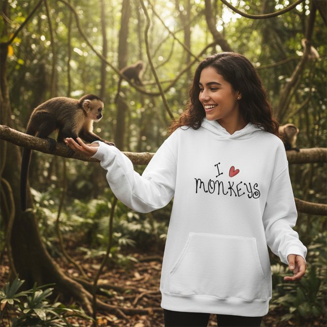 I Love Monkeys Cute Handwritten Typography Hoodie (Creator Uploaded)