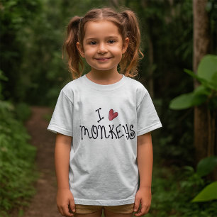 I Love Monkeys Cute Handwritten Typography T-Shirt