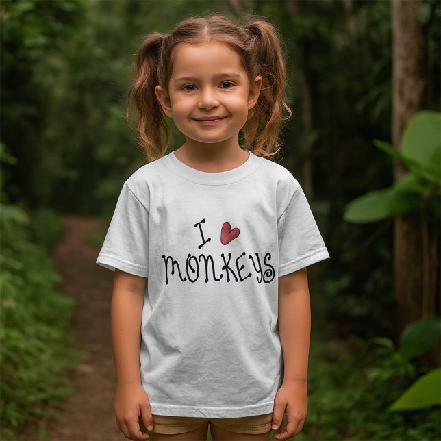 I Love Monkeys Cute Handwritten Typography T-Shirt (Creator Uploaded)