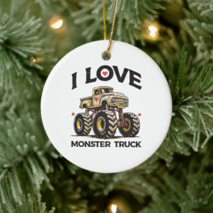 I Love Monster Truck Ceramic Ornament