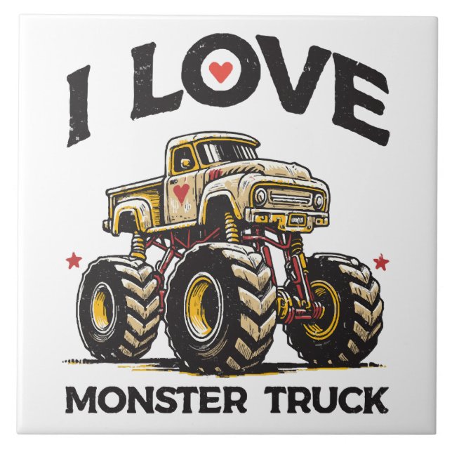 I Love Monster Truck Ceramic Tile (Front)