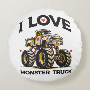 I Love Monster Truck Round Cushion