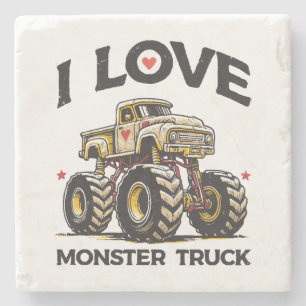 I Love Monster Truck Stone Coaster