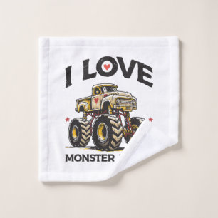 I Love Monster Truck Wash Cloth