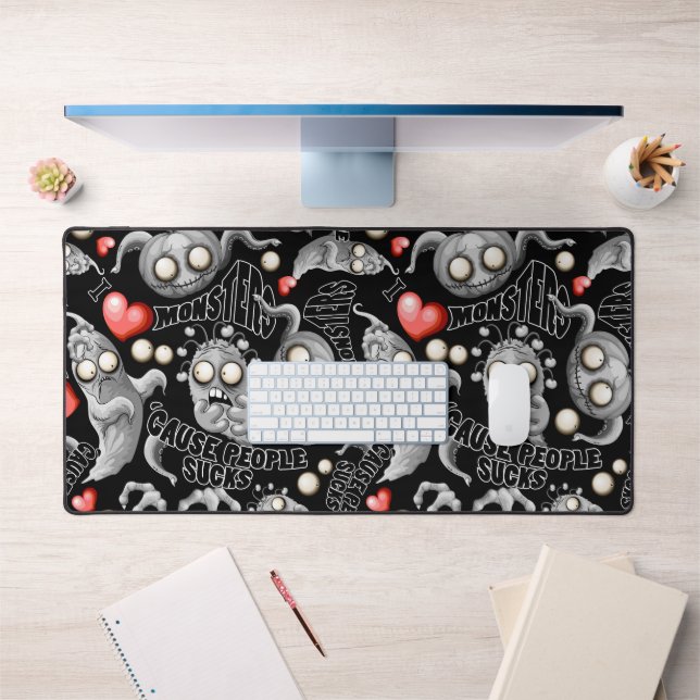 I Love Monsters 'cause People Sucks Desk Mat (Office 1)