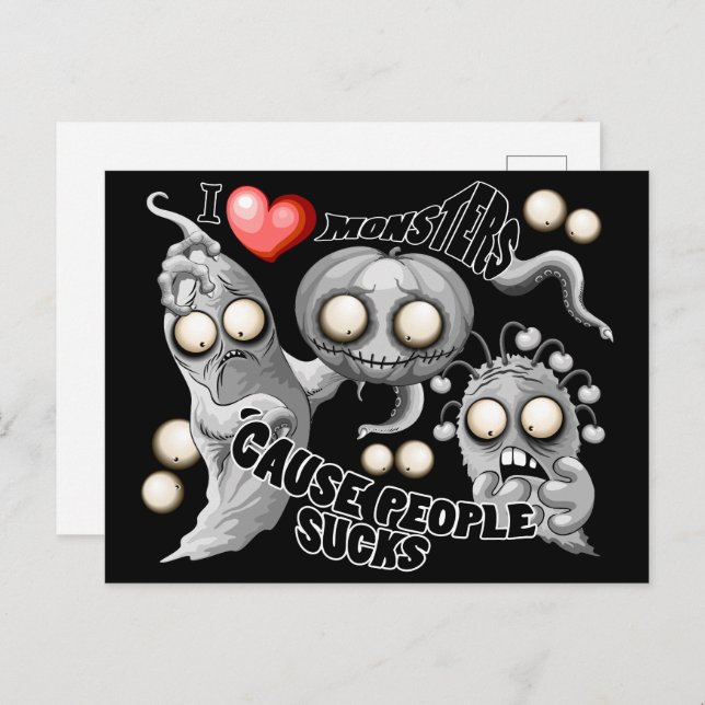 I Love Monsters 'cause People Sucks Holiday Postcard (Front/Back)