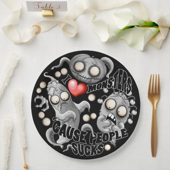 I Love Monsters 'cause People Sucks Paper Plate (Wedding)