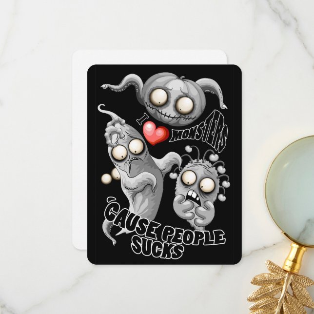 I Love Monsters 'cause People Sucks Thank You Card (Front/Back In Situ)