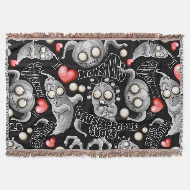 I Love Monsters 'cause People Sucks Throw Blanket (Front)