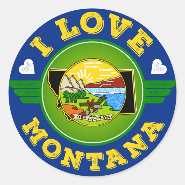 I Love Montana State Flag and Map Classic Round Sticker (Front)