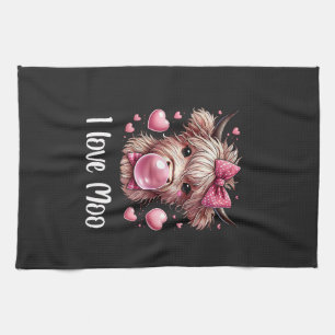 I love moo! cute scottish highland cow tea towel