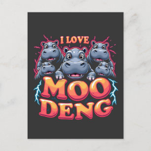I Love Moo Deng Baby Hippo Lovers Announcement Postcard