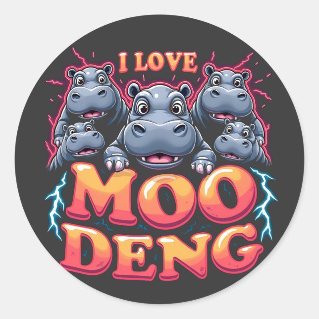 I Love Moo Deng Baby Hippo Lovers  Classic Round Sticker (Front)