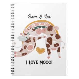 I Love Mooo Cute Cow Customised Gift Him Her       Notebook