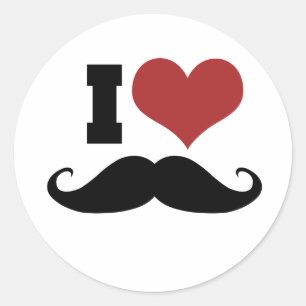 I Love Moustache Classic Round Sticker