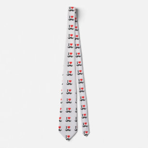I Love Moustache in Knitting Motif Style Tie