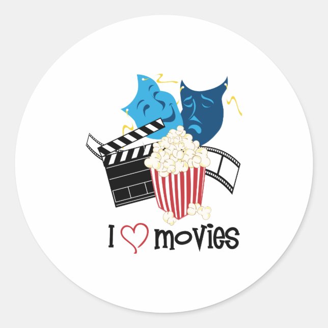 I Love Movies Classic Round Sticker (Front)