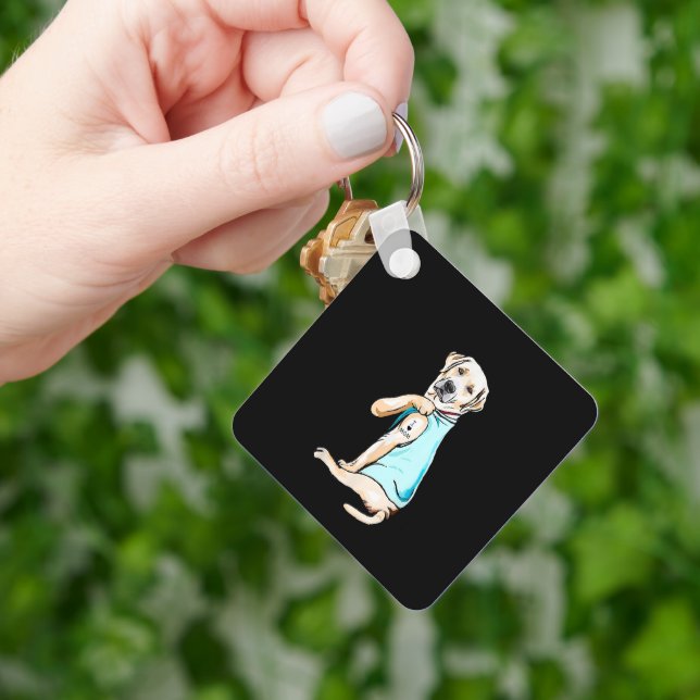 I Love Mum Funny Labrador Tattooed Key Ring (Hand)