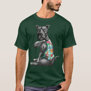 I Love Mum Funny Pitbull Dog Tattoo Flower Mother' T-Shirt