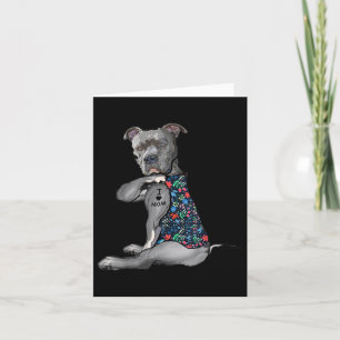 I Love Mum Funny Pitbull Dog Tattoo Flower Mothers Card