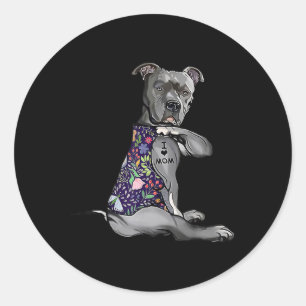 I Love Mum Funny Pitbull Dog Tattoo Flower Mothers Classic Round Sticker