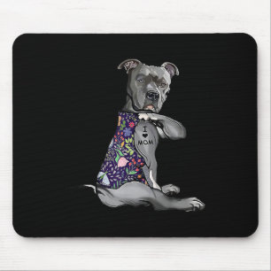 I Love Mum Funny Pitbull Dog Tattoo Flower Mothers Mouse Pad