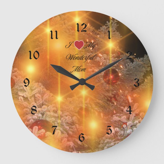 I Love Mum, Golden Christmas, Large Clock (Front)