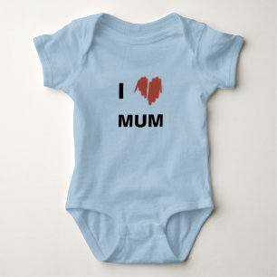 I love Mum Moderate Blue Graffiti Sprayed Heart Baby Bodysuit