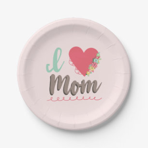 I love Mum Pink Paper Plate