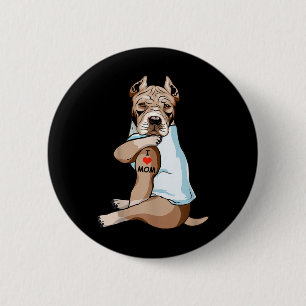 I Love Mum Tattoo American Pit Bull Mum Dog Lover 6 Cm Round Badge