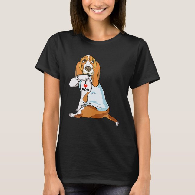 I Love Mum Tattoo Basset Hound Mum Dog Lover Women T-Shirt (Front)