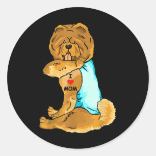 I Love Mum Tattoo Chow Chow Mum Dog Lover Women Classic Round Sticker