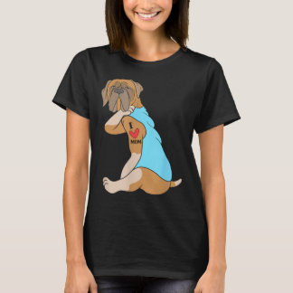 I Love Mum Tattoo Dog Funny Bullmastiff  T-Shirt