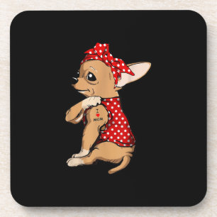I Love Mum Tattoo Funny Chihuahua Dog Wearing Band Coaster